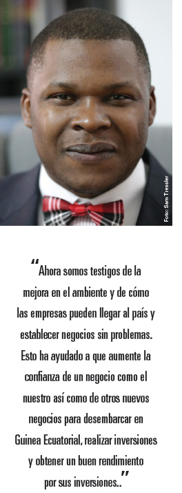 “Ahora somos testigos de la mejora en el ambiente y de como las empresas pueden llegar al pais y establecer negocios sin problemas. Esto ha ayudado a que aumente la confianza de un negocio como el nuestro asi como de otros nuevos negocios para desembarcar en Guinea Ecuatorial, realizar inversiones y obtener un buen rendimiento por sus inversiones."
