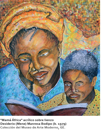 "Mamá África" acrílico sobre lienzo. Desiderio (Mene) Manresa Bodipo (b.1979). Coleccion del Museo de Arte Moderno, GE.